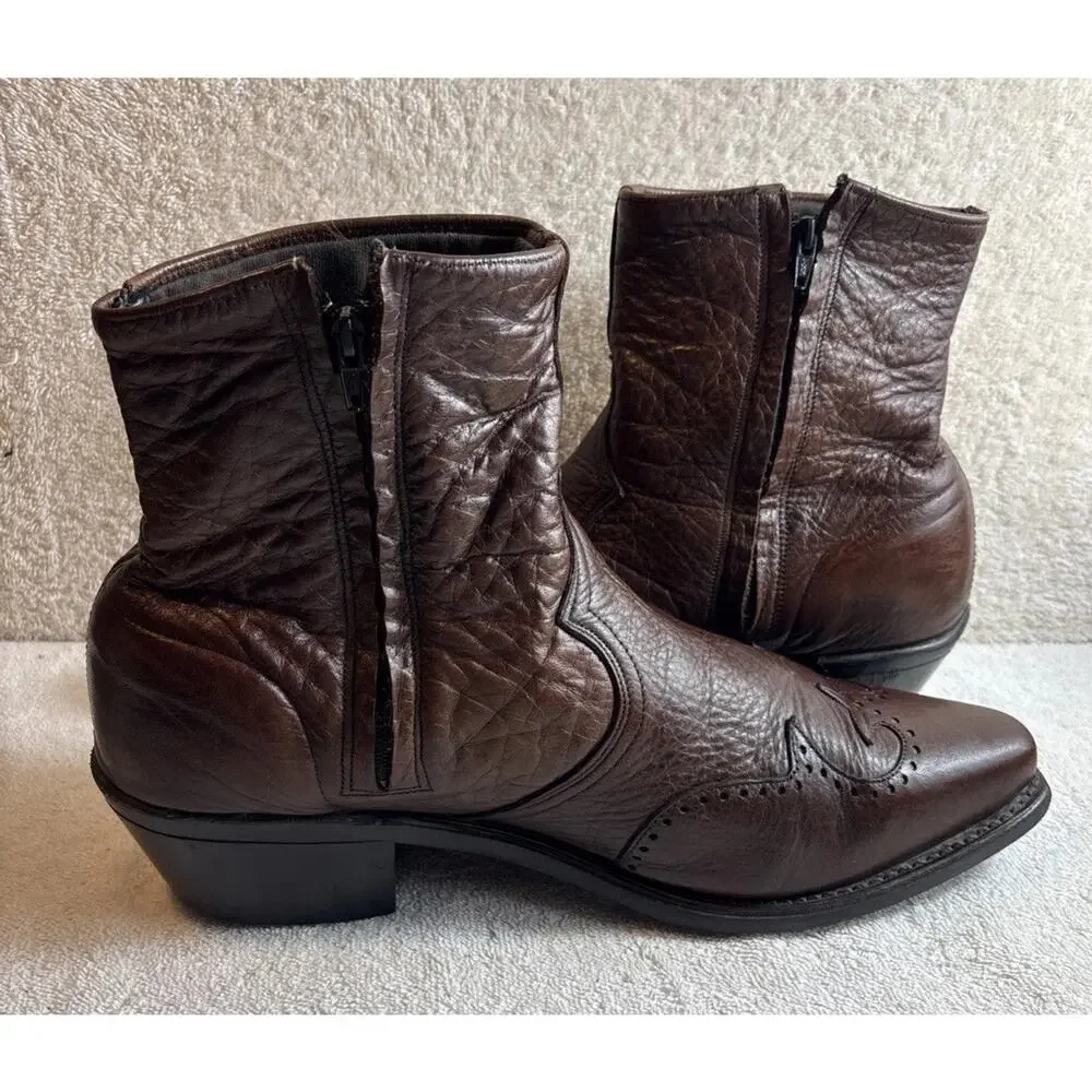 Abilene Western Wingtip Zipper Leather Boots Snip Toe Men’s Size 11.5 D 6443